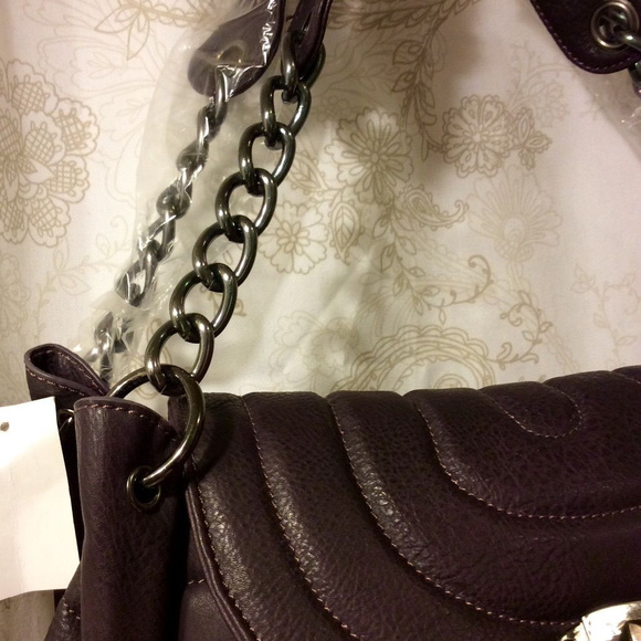 Tuscan Vegan “Vintage Eggplant” Trapeze Satchel Handbag - Picture 5 of 7